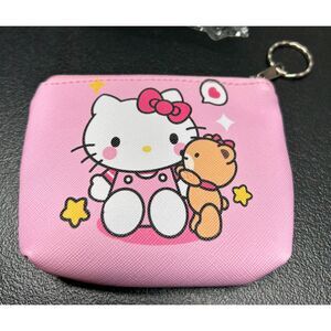New Sanrio Hello Kitty Keyring Coin Purse 3.5in x 4.5in Pink White Tan Red E90